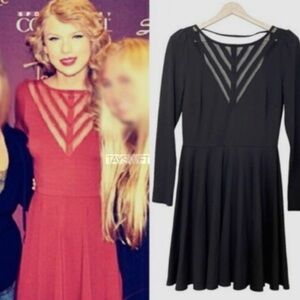 Aryn K., Black Lace V-Neck Dress, Open Back, Long Sleeves, Size Small